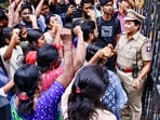 Protestors outside Anna University over a student’s alleged assault in Chennai on Wednesday. Protestors outside Anna University over a student’s alleged assault in Chennai on Wednesday.