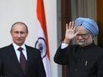In this March 12, 2010 file photo, then Prime Minister Manmohan Singh with Russian President Vladimir Putin, at Hyderabad House, in New Delhi.