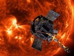 A 2018 artist's concept shows the Parker Solar Probe spacecraft flying into the Sun's outer atmosphere, called the corona, on a mission to help scientists learn more about the Sun.   