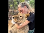 Viral video showed woman hugging a giant lion.