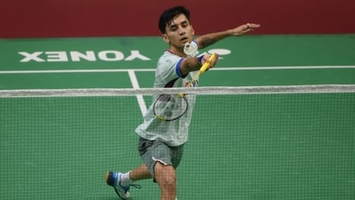 Lakshya Sen in action.