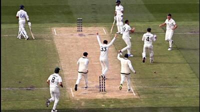 Australian players celebrate after running out Yashasvi Jaiswal (L) on Day 2 of the fourth Test at the MCG. (AFP) Australian players celebrate after running out Yashasvi Jaiswal (L) on Day 2 of the fourth Test at the MCG. (AFP)