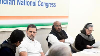 Congress parliamentary party chairperson Sonia Gandhi and Congress president Mallikarjun Kharge attend the Congress Working Committee meeting convened to pay tribute to former PM Manmohan Singh, in New Delhi on Friday. (ANI) Congress parliamentary party chairperson Sonia Gandhi and Congress president Mallikarjun Kharge attend the Congress Working Committee meeting convened to pay tribute to former PM Manmohan Singh, in New Delhi on Friday. (ANI)