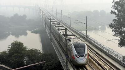Ghaziabad India - December 27 2024: A view of RRTS train running on tracks in Ghaziabad , India on Friday, December 27 2024. NCRTC is expecting start of trial run from New Ashok Nagar to Sarai Kale Khan by end of February (Photo by Sakib Ali /Hindustan Times) (Sakib Ali/HT Photo) Ghaziabad India - December 27 2024: A view of RRTS train running on tracks in Ghaziabad , India on Friday, December 27 2024. NCRTC is expecting start of trial run from New Ashok Nagar to Sarai Kale Khan by end of February (Photo by Sakib Ali /Hindustan Times) (Sakib Ali/HT Photo)