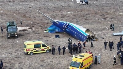 Aviation specialists claimed Thursday that the Azerbaijani jet crash the previous day, which killed 38 people and wounded all 29 survivors, was most certainly caused by Russian air defence fire. (REUTERS)