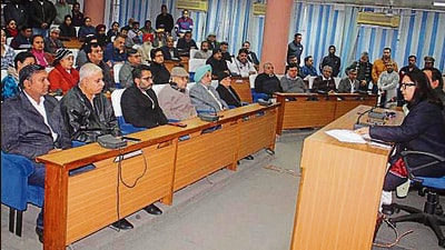 The morning meeting, held at the Senate Hall, was attended by vice-chancellor (V-C) Renu Vig and registrar YP Verma along with other PU officials and faculty members. (HT photo) The morning meeting, held at the Senate Hall, was attended by vice-chancellor (V-C) Renu Vig and registrar YP Verma along with other PU officials and faculty members. (HT photo)