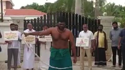 Tamil Nadu BJP leader Annamalai whipped himself in protest (ANI) Tamil Nadu BJP leader Annamalai whipped himself in protest (ANI)