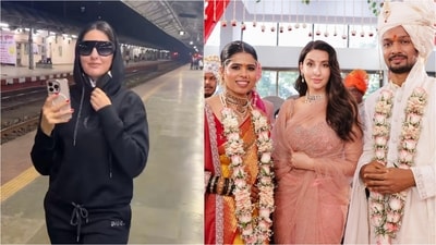 Nora Fatehi travels to Ratnagiri to attend team member's wedding. (Instagram) Nora Fatehi travels to Ratnagiri to attend team member's wedding. (Instagram)
