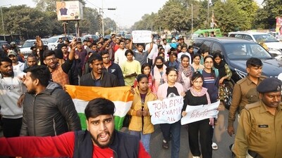 As per agencies, the police department authorities clarified that "mild force" was used and denied any injuries to the protesting aspirants. (Santosh Kumar) As per agencies, the police department authorities clarified that "mild force" was used and denied any injuries to the protesting aspirants. (Santosh Kumar)