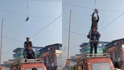 Duo's brave teamwork saved a pigeon trapped in wires. (Instagram/nepalinreels) Duo's brave teamwork saved a pigeon trapped in wires. (Instagram/nepalinreels)