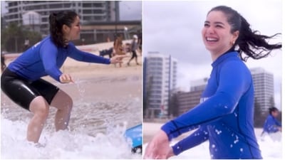 “The ocean has a way of reminding you to be present, to let go, and just ride the waves—both in life and on the water,” Sara captioned her post. (Instagram/@saratendulkar) “The ocean has a way of reminding you to be present, to let go, and just ride the waves—both in life and on the water,” Sara captioned her post. (Instagram/@saratendulkar)