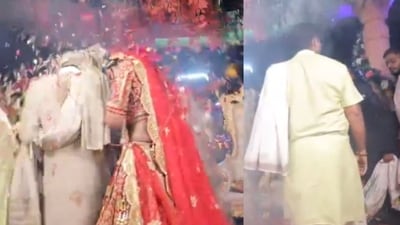 The priest snapped at guests and threw a plate after their aggressive flower shower. (X/@sanskar_sojitra)