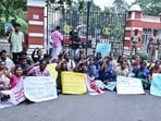 SFI and AIDWA members protested outside Anna University over a student’s alleged assault in Chennai on Wednesday. (ANI PHOTO)