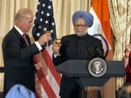 In this Nov. 25, 2009 file image, Prime Minister Manmohan Singh with Hillary Clinton and Joe Biden at a toast for 'Indo-American' friendship at a luncheon in Washington. In this Nov. 25, 2009 file image, Prime Minister Manmohan Singh with Hillary Clinton and Joe Biden at a toast for 'Indo-American' friendship at a luncheon in Washington.
