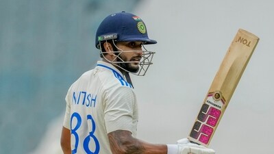 India's Nitish Kumar Reddy celebrates (AP)