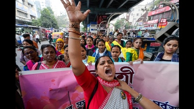 An activist shouts slogan as she leads a rally to mark the International Day for the Elimination of Violence against Women, in Kolkata, India, Monday, Nov. 25, 2024. (AP Photo/Bikas Das) (AP) An activist shouts slogan as she leads a rally to mark the International Day for the Elimination of Violence against Women, in Kolkata, India, Monday, Nov. 25, 2024. (AP Photo/Bikas Das) (AP)