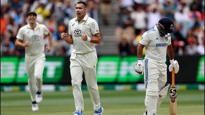 Australia's Scott Boland celebrates after having Rishabh Pant caught to a miscued ramp shot on Day 3 of the fourth Test against Australia at the Melbourne Cricket Ground (MCG) on Saturday. (AFP) Australia's Scott Boland celebrates after having Rishabh Pant caught to a miscued ramp shot on Day 3 of the fourth Test against Australia at the Melbourne Cricket Ground (MCG) on Saturday. (AFP)