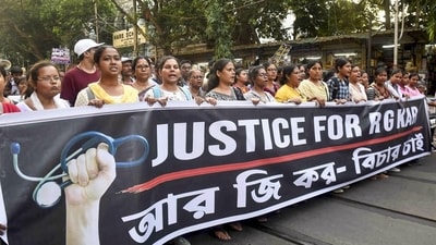 Junior doctors and citizens take out a rally demanding justice for the RG Kar junior doctor who was raped and murdered in August. (PTI Photo) Junior doctors and citizens take out a rally demanding justice for the RG Kar junior doctor who was raped and murdered in August. (PTI Photo)