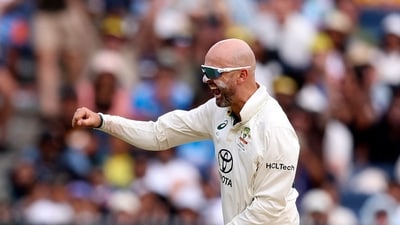 Australia's Nathan Lyon celebrates the wicket of India's Washington Sundar on day three of the fourth Test against Australia. (AFP) Australia's Nathan Lyon celebrates the wicket of India's Washington Sundar on day three of the fourth Test against Australia. (AFP)