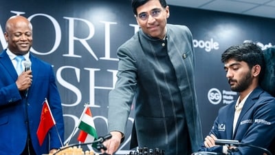 Vishwanathan Anand during India's D Gukesh's match against Ding Liren of China at the FIDE World Championship 2024. (PTI) Vishwanathan Anand during India's D Gukesh's match against Ding Liren of China at the FIDE World Championship 2024. (PTI)