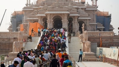 Ayodhya: Devotees at Shri Ram Janmabhoomi temple (PTI) Ayodhya: Devotees at Shri Ram Janmabhoomi temple (PTI)