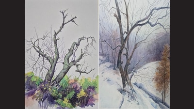 Prem Kapoor’s artworks, “I am still beautiful” and “Winter’s kiss”. Prem Kapoor’s artworks, “I am still beautiful” and “Winter’s kiss”.