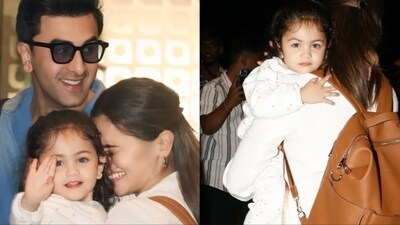 Raha Kapoor, Alia Bhatt and Ranbir Kapoor weer seen at the Mumbai airport. Raha Kapoor, Alia Bhatt and Ranbir Kapoor weer seen at the Mumbai airport.