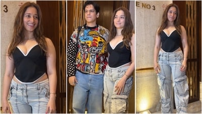 Tamannaah Bhatia dazzled in a trendy black corset and cargo pants at a party with Vijay Varma. (Instagram) Tamannaah Bhatia dazzled in a trendy black corset and cargo pants at a party with Vijay Varma. (Instagram)
