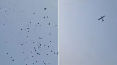 Video of the aeroplane raining cash is making rounds. (X/@amalqa_)