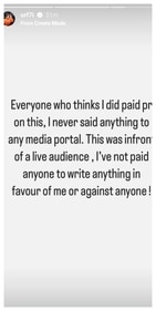 Uorfi's clarification via Instagram Stories. Uorfi's clarification via Instagram Stories.