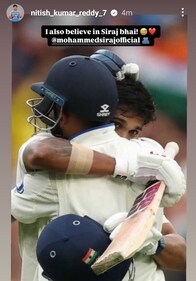 Nitish Kumar Reddy posted an Instagram story for Mohammed Siraj. (Instagram/@nitish_kumar_reddy_7)
