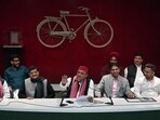 Samajwadi Party president Akhilesh Yadav addresses press conference in Lucknow. Samajwadi Party president Akhilesh Yadav addresses press conference in Lucknow.