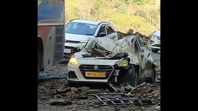Mangled remain of car. (Birbal Sharma/HT)