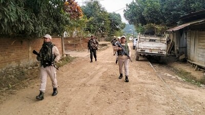 Police and security personnel during a search operation in the fringe and vulnerable areas of hill and valley districts of Manipur. Police and security personnel during a search operation in the fringe and vulnerable areas of hill and valley districts of Manipur.