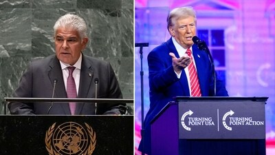 Panama president José Raúl Mulino reacts after Donald Trump threatens to take control of Panama Canal (AP Photo/Pamela Smith, photo by JOSH EDELSON / AFP) Panama president José Raúl Mulino reacts after Donald Trump threatens to take control of Panama Canal (AP Photo/Pamela Smith, photo by JOSH EDELSON / AFP)