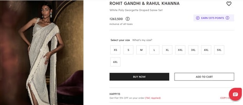 Mahira's saree costs ₹263,500. (www.perniaspopupshop.com) Mahira's saree costs ₹263,500. (www.perniaspopupshop.com)