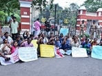 SFI and AIDWA members protested outside Anna University over a student’s alleged assault in Chennai on Wednesday.