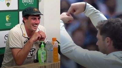 Pat Cummins reacts to Travis Head's celebration. Pat Cummins reacts to Travis Head's celebration.