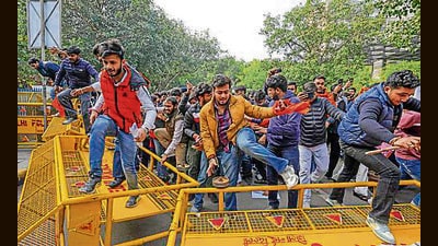 ABVP members protest against the alleged sexual assault case, outside the Tamil Nadu Bhawan in New Delhi on Monday. (PTI) ABVP members protest against the alleged sexual assault case, outside the Tamil Nadu Bhawan in New Delhi on Monday. (PTI)