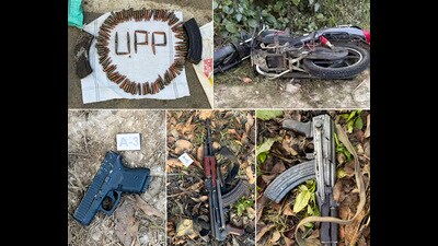 Arms and ammunitions recovered from the three alleged militants after their encounter in Pilibhit by a joint team of U.P. and Punjab police. (File)