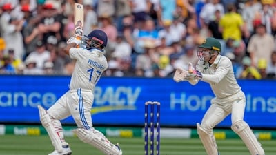 India's Rishabh Pant played an aerial shot off the bowling of Travis Head. However, he hold out in the deep after being caught by Mitchell Marsh. This dismissal paved the way for Australia to stage a comeback. (AP Photo/Asanka Brendon Ratnayake) (AP) India's Rishabh Pant played an aerial shot off the bowling of Travis Head. However, he hold out in the deep after being caught by Mitchell Marsh. This dismissal paved the way for Australia to stage a comeback. (AP Photo/Asanka Brendon Ratnayake) (AP)