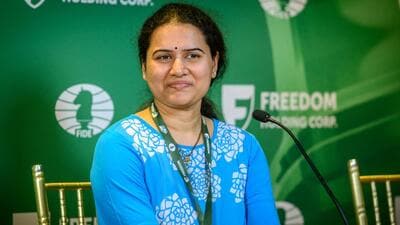 India's Koneru Humpy after winning the women’s crown in the FIDE World Rapid Chess Championship 2024 in New York. (PTI)