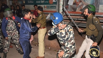 Patna: Police personnel lathicharge during a protest against the alleged paper leak and irregularities in the BPSC 70th Integrated Combined Competitive Examination (CCE). (PTI) Patna: Police personnel lathicharge during a protest against the alleged paper leak and irregularities in the BPSC 70th Integrated Combined Competitive Examination (CCE). (PTI)