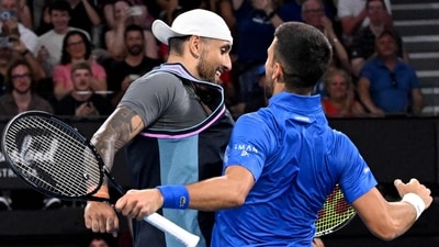 Novak Djokovic of Serbia (R) and doubles partner Nick Kyrgios of Australia (L) celebrate winning their men's doubles match. (AFP) Novak Djokovic of Serbia (R) and doubles partner Nick Kyrgios of Australia (L) celebrate winning their men's doubles match. (AFP)