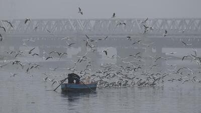 The Yamuna, on the cold foggy morning of December 30. (RAJ K RAJ /HT PHOTO)