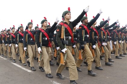 Two all-girls troupes of National Cadet Corps (NCC) made history as they marched in the Republic Day Parade at the Kartavya Path. (Photo: Dhruv Sethi/HT) Two all-girls troupes of National Cadet Corps (NCC) made history as they marched in the Republic Day Parade at the Kartavya Path. (Photo: Dhruv Sethi/HT)