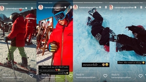 Kareena posted a bunch of pictures from Taimur and Jeh's skiing session. Kareena posted a bunch of pictures from Taimur and Jeh's skiing session.