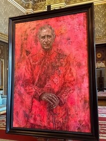 This vivid red portrait of King Charles III was created by artist Jonathan Yeo. This vivid red portrait of King Charles III was created by artist Jonathan Yeo.