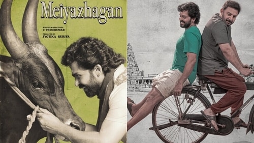 Karthi and Arvind Swamy in posters of Meiyazhagan.