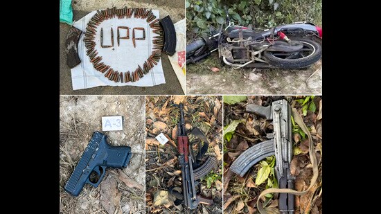 Arms and ammunitions recovered from the three alleged militants after their encounter in Pilibhit by a joint team of U.P. and Punjab police. (File)